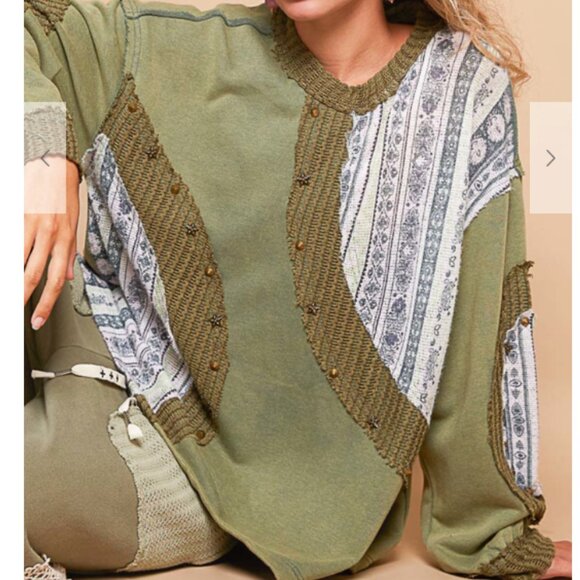POL Tops - 156. Long Sleeve Regular fit top in french terry with knit patch stud point